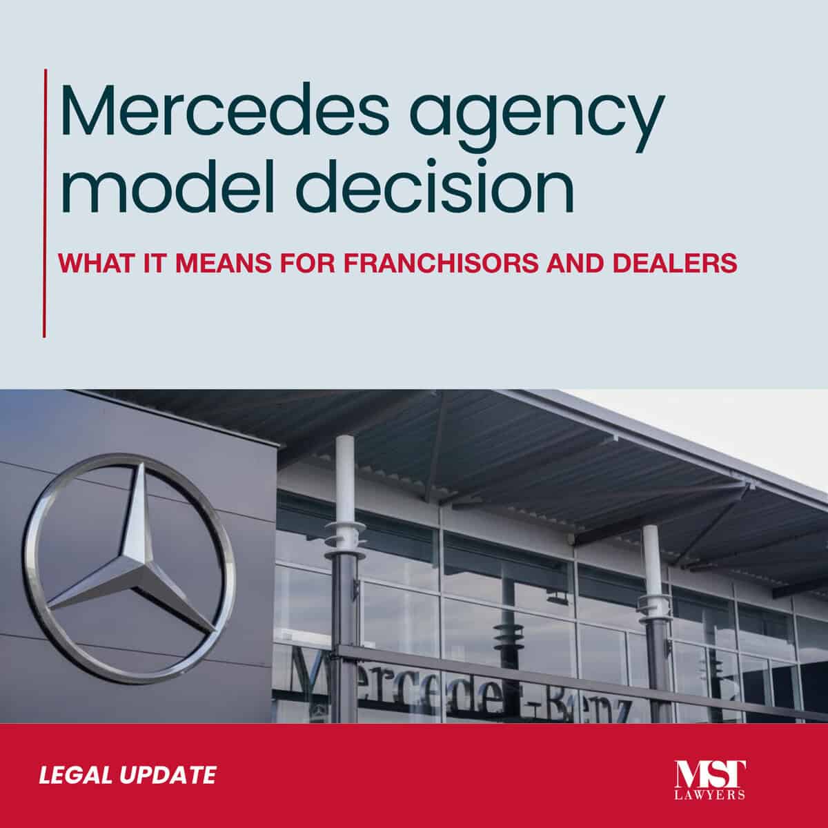 Franchise documentation and agreements 29 Mercedes-Benz vehicles outside a dealership representing the agency model dispute