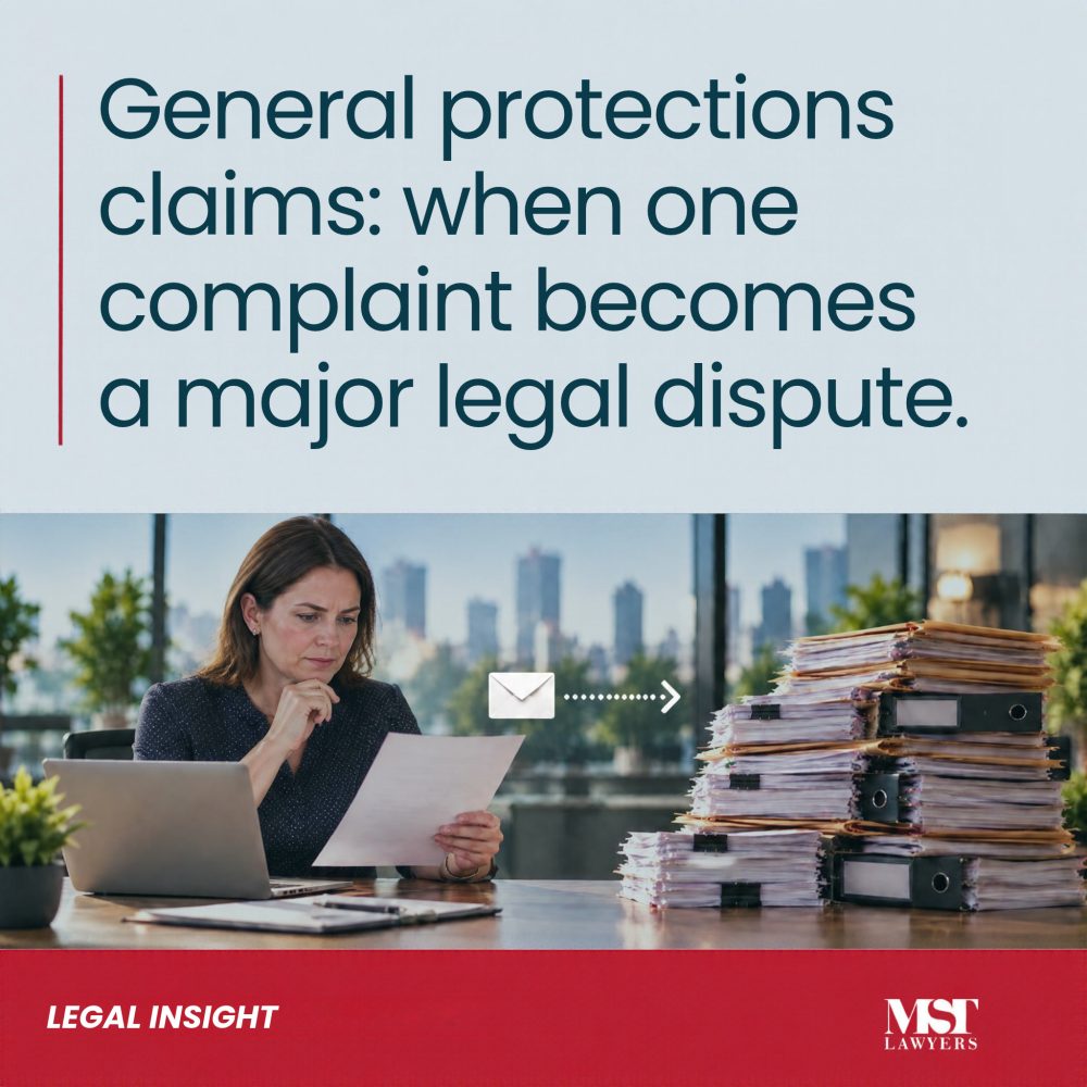 A single workplace complaint/email leading into a large stack of legal documents